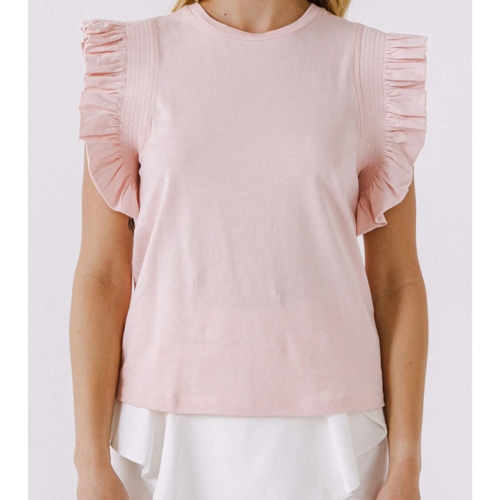 English Factory Women’s Pale Pink Ruffle Sleeve Size XS Extra Small Feminine